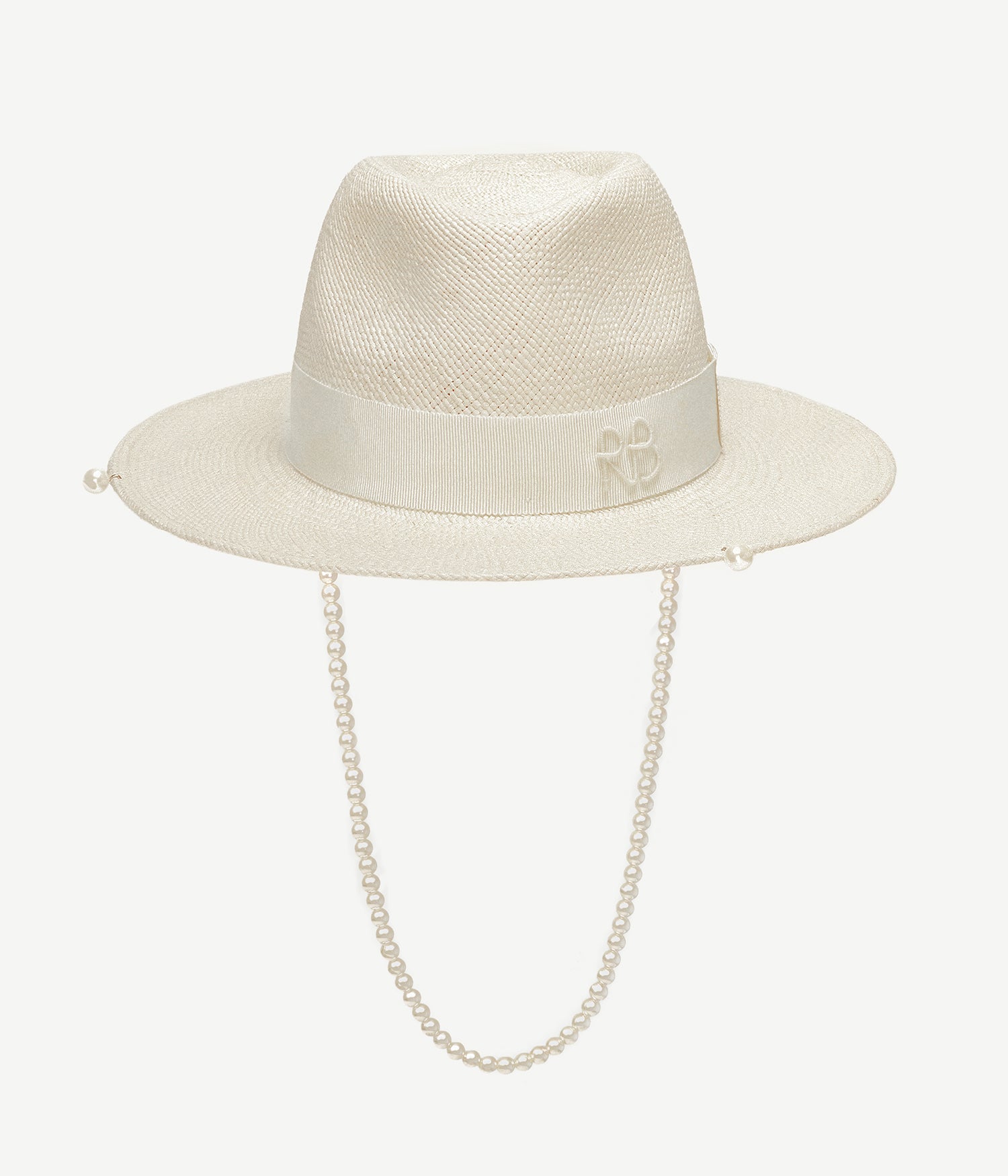 RB Fedora, Gambler or Boater Straw and Sun Hats, Pearls-embellished Straw Fedora Hat