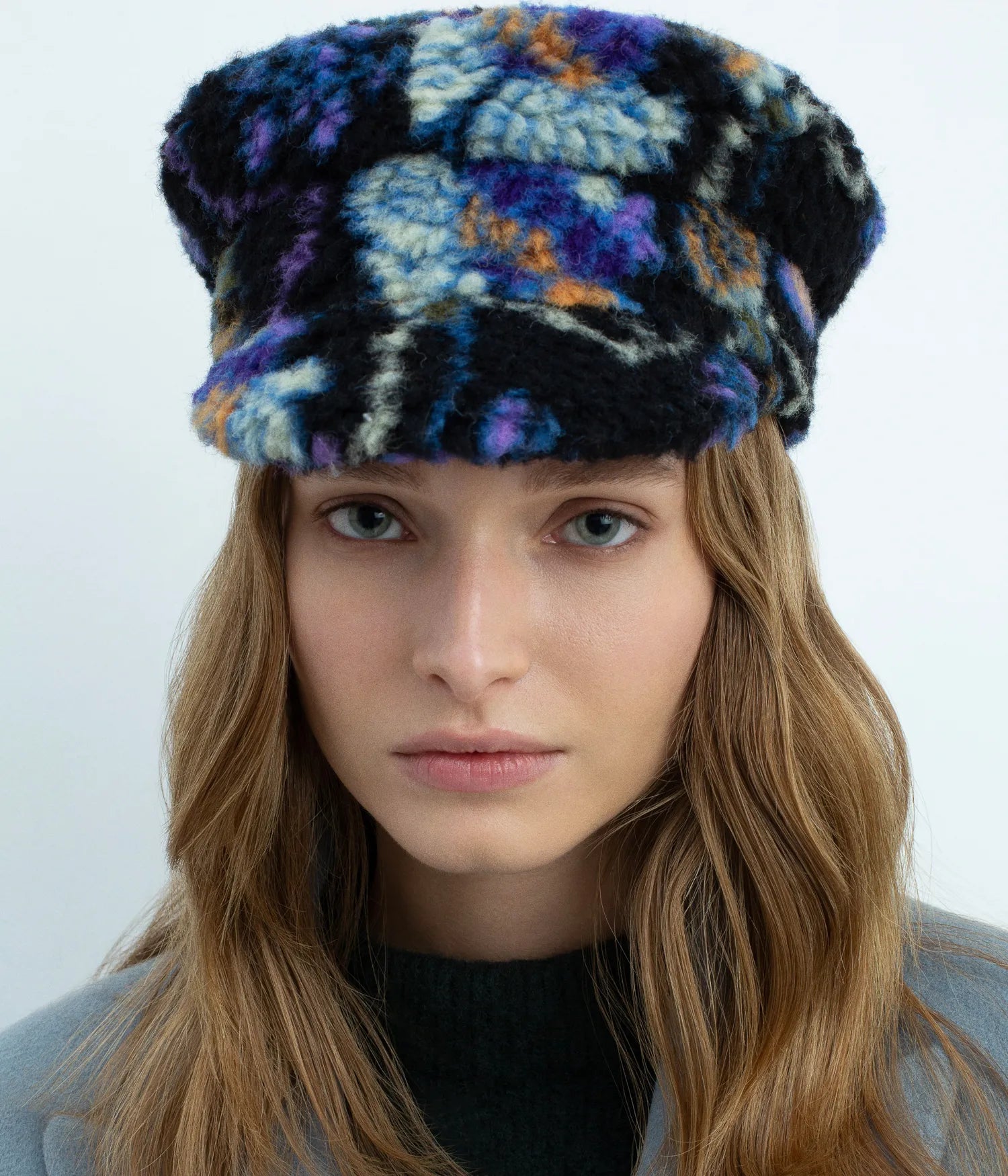 Floral-Print Faux-Fur Baker Boy Cap