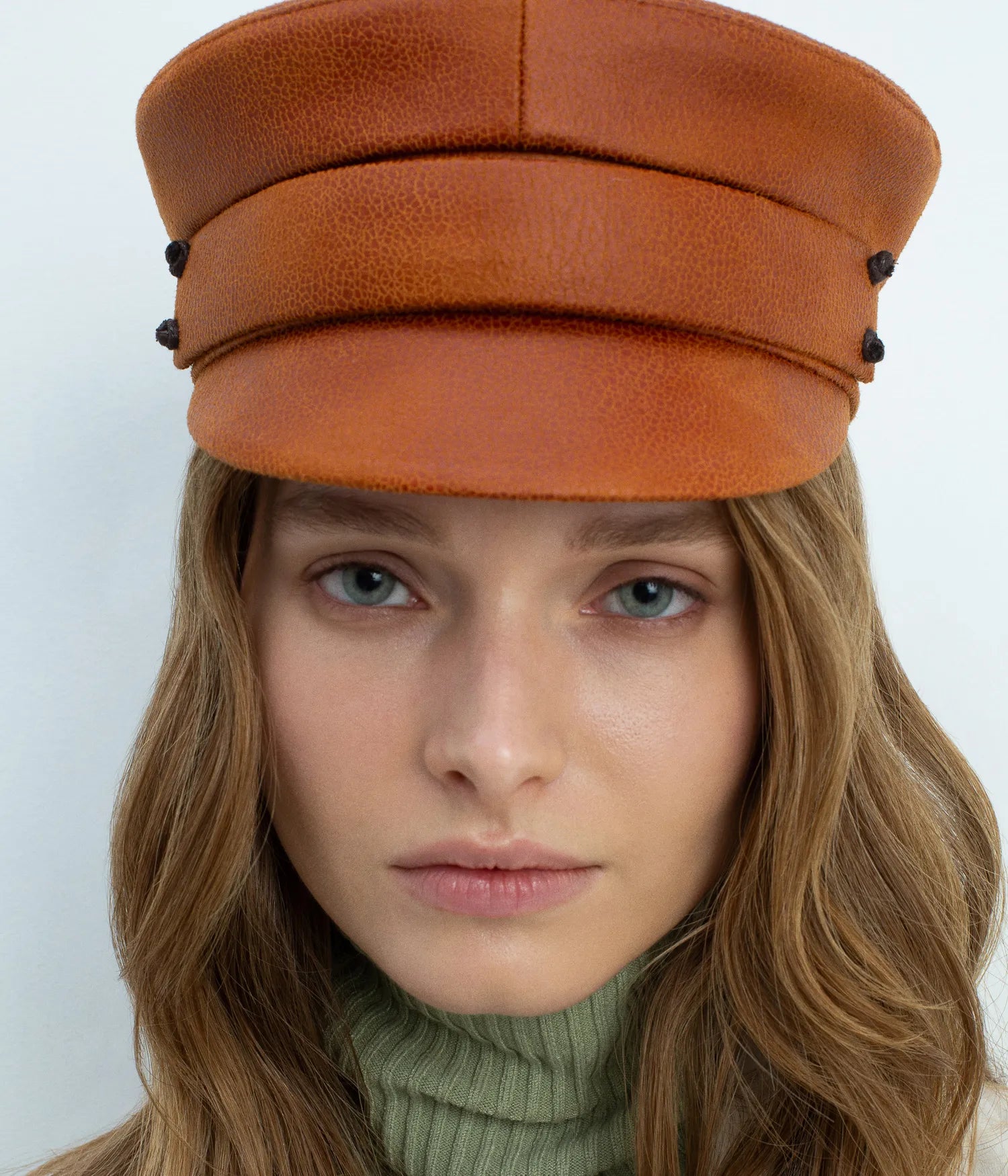 Faux-Leather Belted Baker Boy Cap