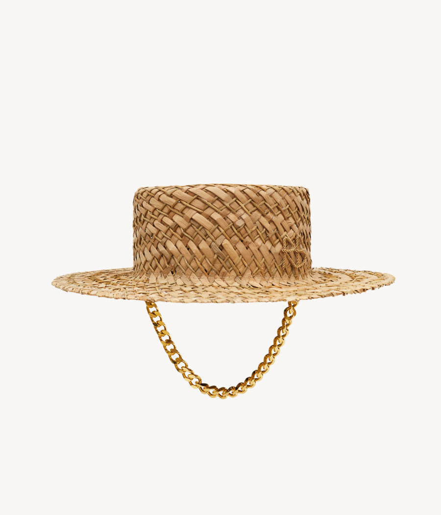 Monogram-embellished Chain Strap Boater Hat