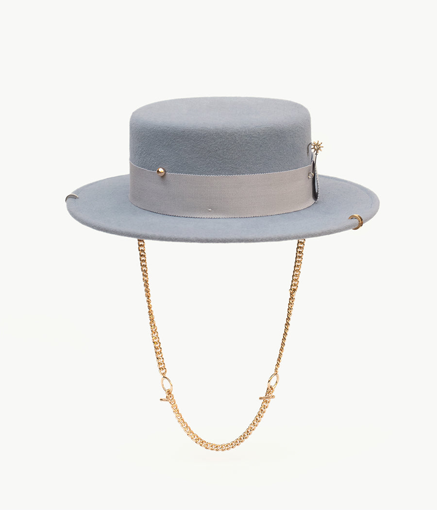 Chain strap felt canotier hat (4622638022704)