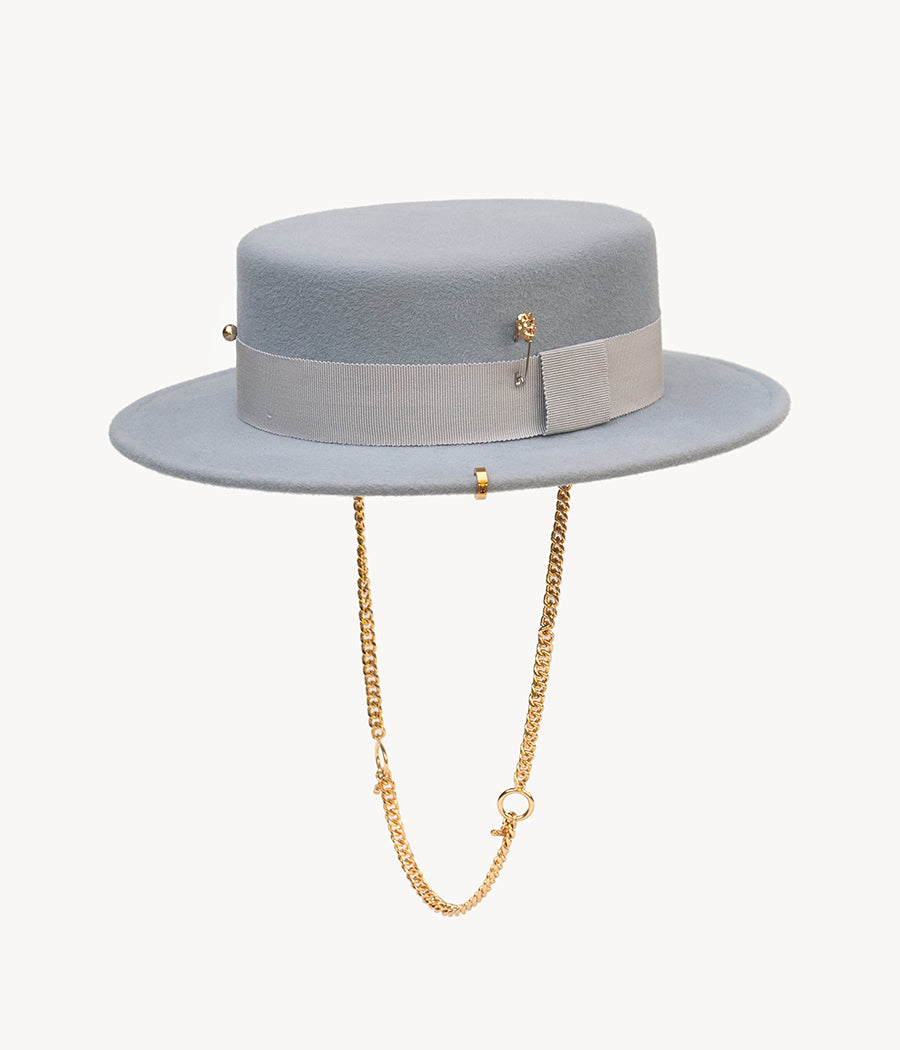 Chain strap felt canotier hat (4622638022704)