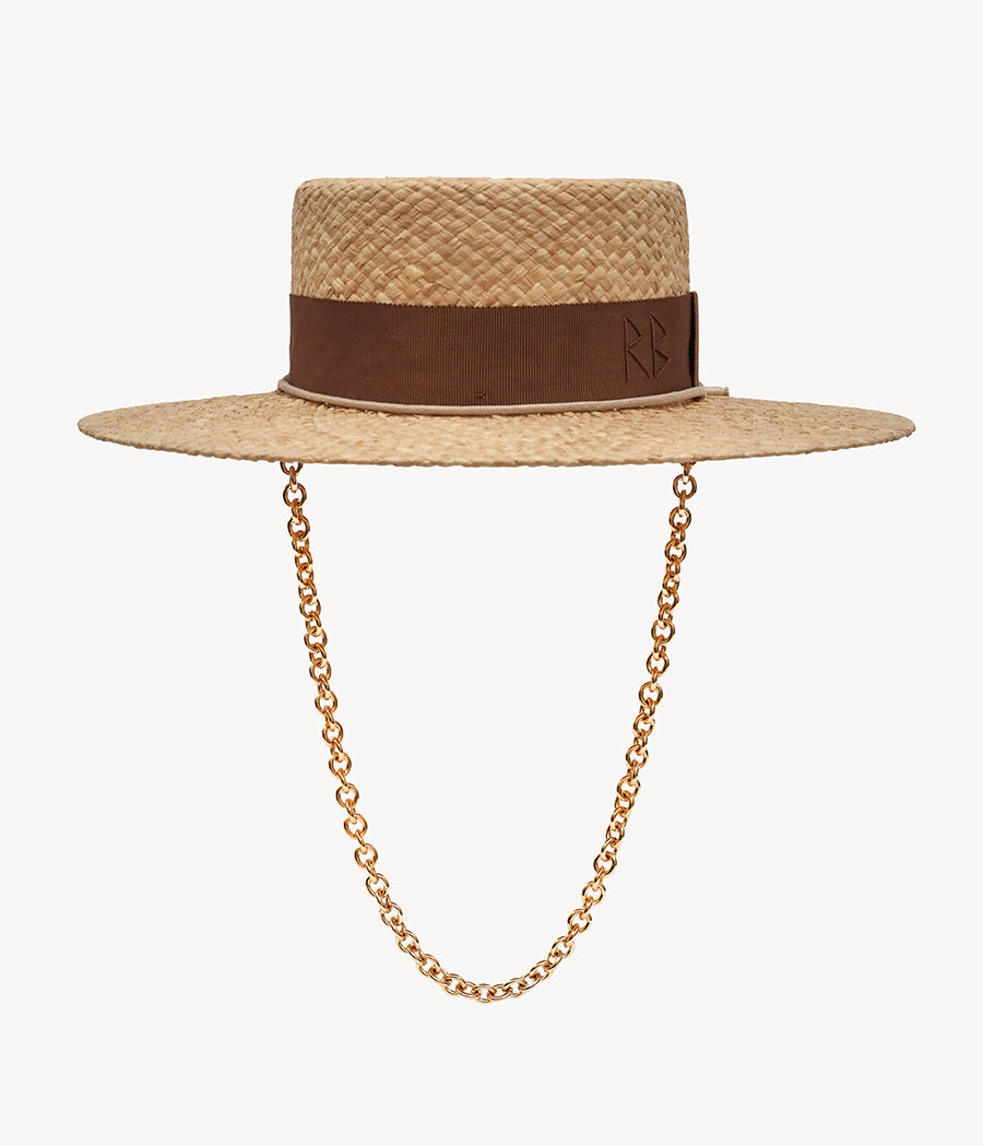Photo, Canotier Hat, Chain Strap Straw Boater Hat