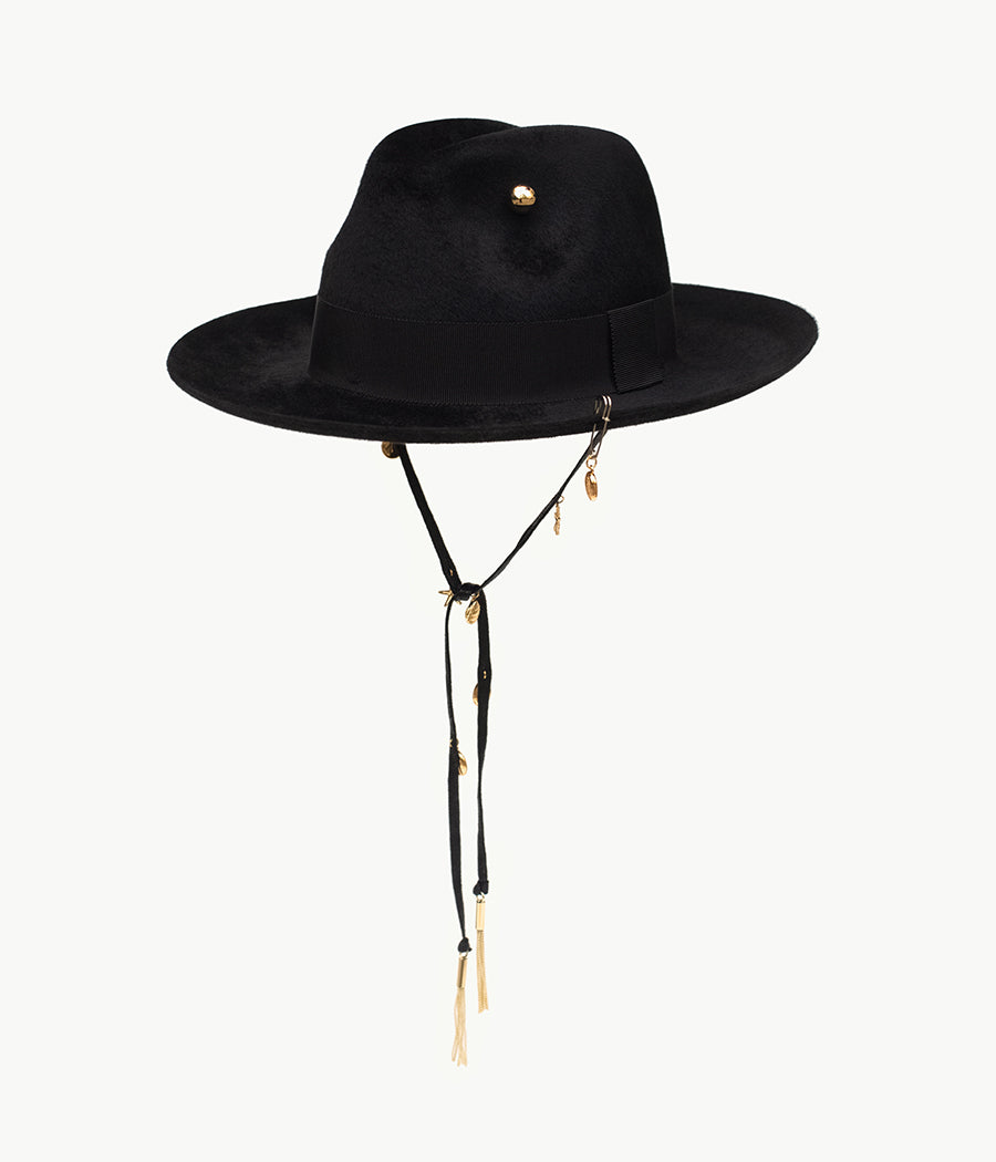 Black pierced felt fedora hat (4622633762864)