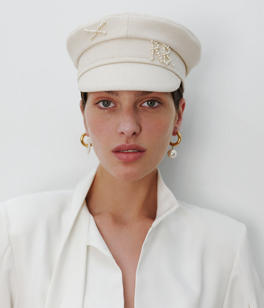 Photo, Baker Boy Cap, Pearls-embellished Baker Boy Cap